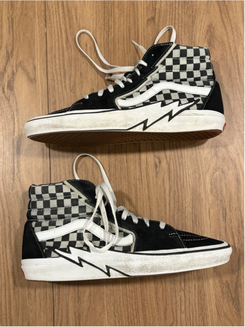 Vans Sk8 Hi White Black Lightning Bolt Checkered Men's 12 Skateboard Shoes